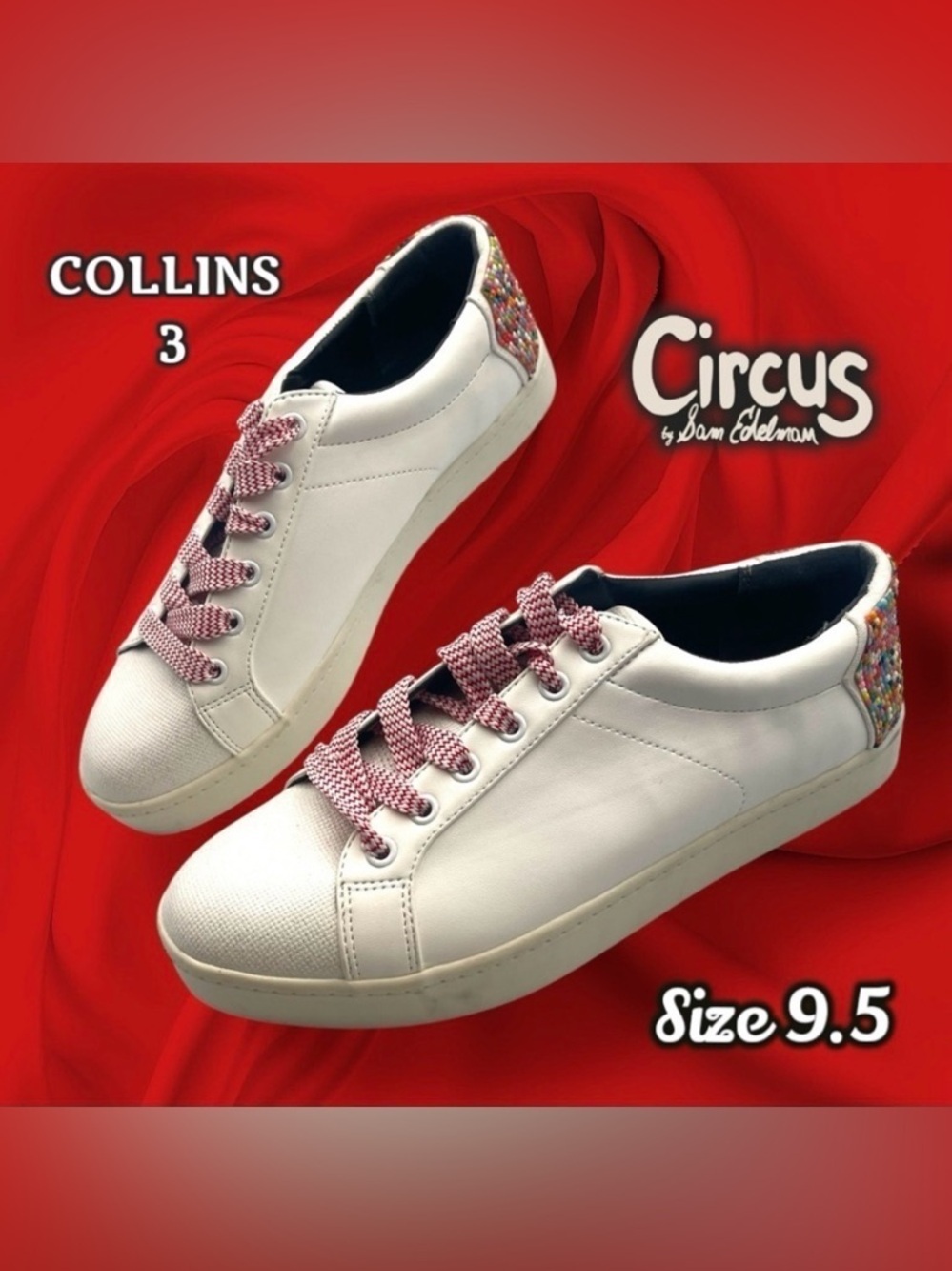 Circus by Sam Edelman Collins 3 White Sneakers with Seed Bead Accents Size 9.5